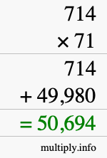 How to calculate 714 times 71 using long multiplication