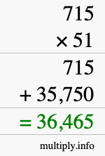 How to calculate 715 times 51 using long multiplication
