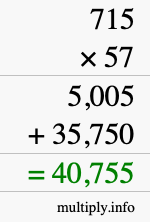 How to calculate 715 times 57 using long multiplication