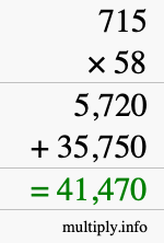 How to calculate 715 times 58 using long multiplication