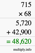 How to calculate 715 times 68 using long multiplication