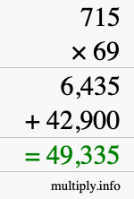 How to calculate 715 times 69 using long multiplication
