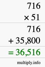 How to calculate 716 times 51 using long multiplication