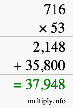 How to calculate 716 times 53 using long multiplication