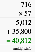 How to calculate 716 times 57 using long multiplication