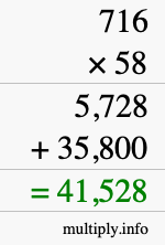 How to calculate 716 times 58 using long multiplication