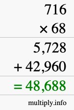 How to calculate 716 times 68 using long multiplication