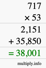 How to calculate 717 times 53 using long multiplication
