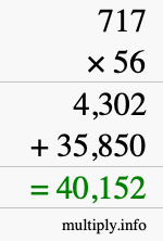 How to calculate 717 times 56 using long multiplication