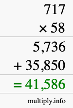 How to calculate 717 times 58 using long multiplication