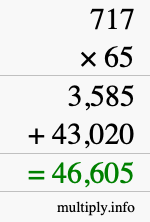 How to calculate 717 times 65 using long multiplication