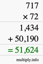 How to calculate 717 times 72 using long multiplication
