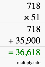 How to calculate 718 times 51 using long multiplication