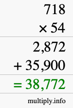 How to calculate 718 times 54 using long multiplication