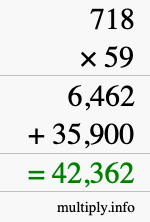 How to calculate 718 times 59 using long multiplication