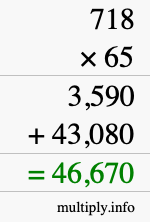 How to calculate 718 times 65 using long multiplication
