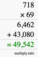 How to calculate 718 times 69 using long multiplication