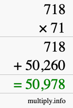How to calculate 718 times 71 using long multiplication