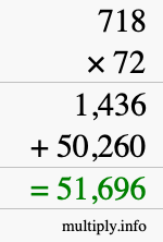 How to calculate 718 times 72 using long multiplication