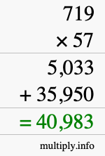 How to calculate 719 times 57 using long multiplication