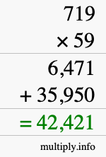 How to calculate 719 times 59 using long multiplication