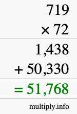How to calculate 719 times 72 using long multiplication