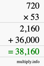 How to calculate 720 times 53 using long multiplication