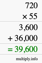 How to calculate 720 times 55 using long multiplication How to calculate 720 times 55 using long multiplication