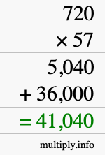 How to calculate 720 times 57 using long multiplication