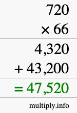 How to calculate 720 times 66 using long multiplication