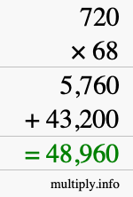 How to calculate 720 times 68 using long multiplication