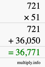 How to calculate 721 times 51 using long multiplication