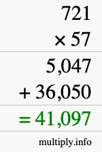 How to calculate 721 times 57 using long multiplication