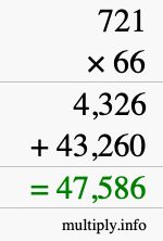 How to calculate 721 times 66 using long multiplication