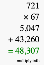 How to calculate 721 times 67 using long multiplication