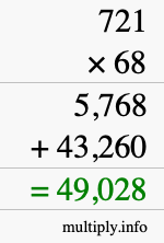 How to calculate 721 times 68 using long multiplication
