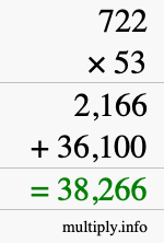 How to calculate 722 times 53 using long multiplication