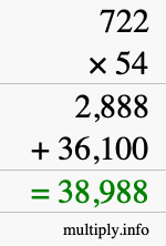 How to calculate 722 times 54 using long multiplication