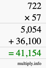 How to calculate 722 times 57 using long multiplication