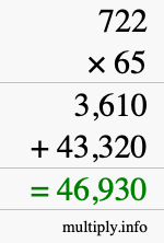 How to calculate 722 times 65 using long multiplication