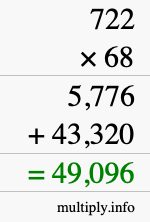How to calculate 722 times 68 using long multiplication