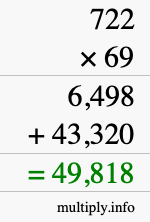 How to calculate 722 times 69 using long multiplication