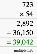 How to calculate 723 times 54 using long multiplication