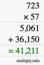 How to calculate 723 times 57 using long multiplication