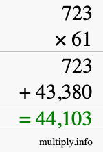 How to calculate 723 times 61 using long multiplication