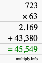 How to calculate 723 times 63 using long multiplication