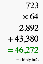 How to calculate 723 times 64 using long multiplication