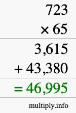How to calculate 723 times 65 using long multiplication