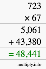 How to calculate 723 times 67 using long multiplication