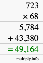 How to calculate 723 times 68 using long multiplication